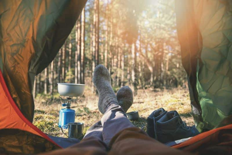 Wollsocken im Zelt