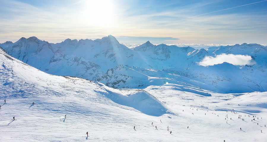 uitzicht op de skipistes van Les Deux Alpes