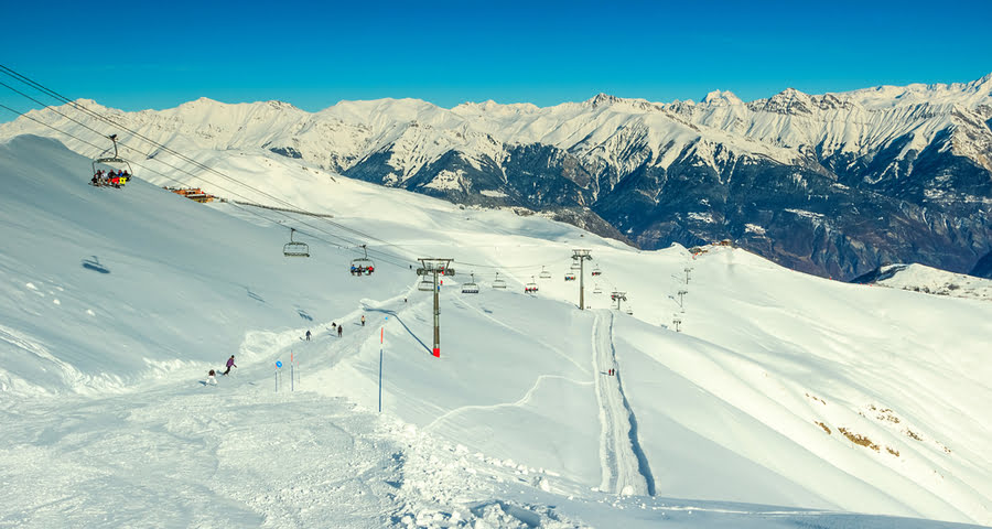 uitzicht op de skipistes van Les Sybelles